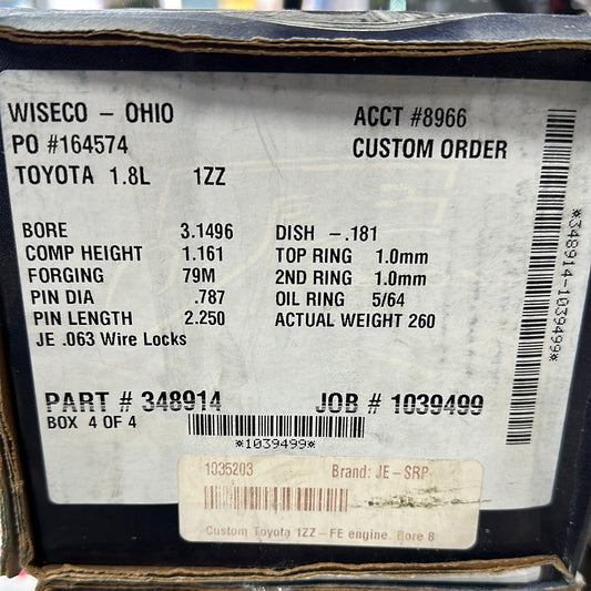 JE Pistons Toyota 1.8L 1ZZFE 3.1496 Bore 1.161 Comp Height