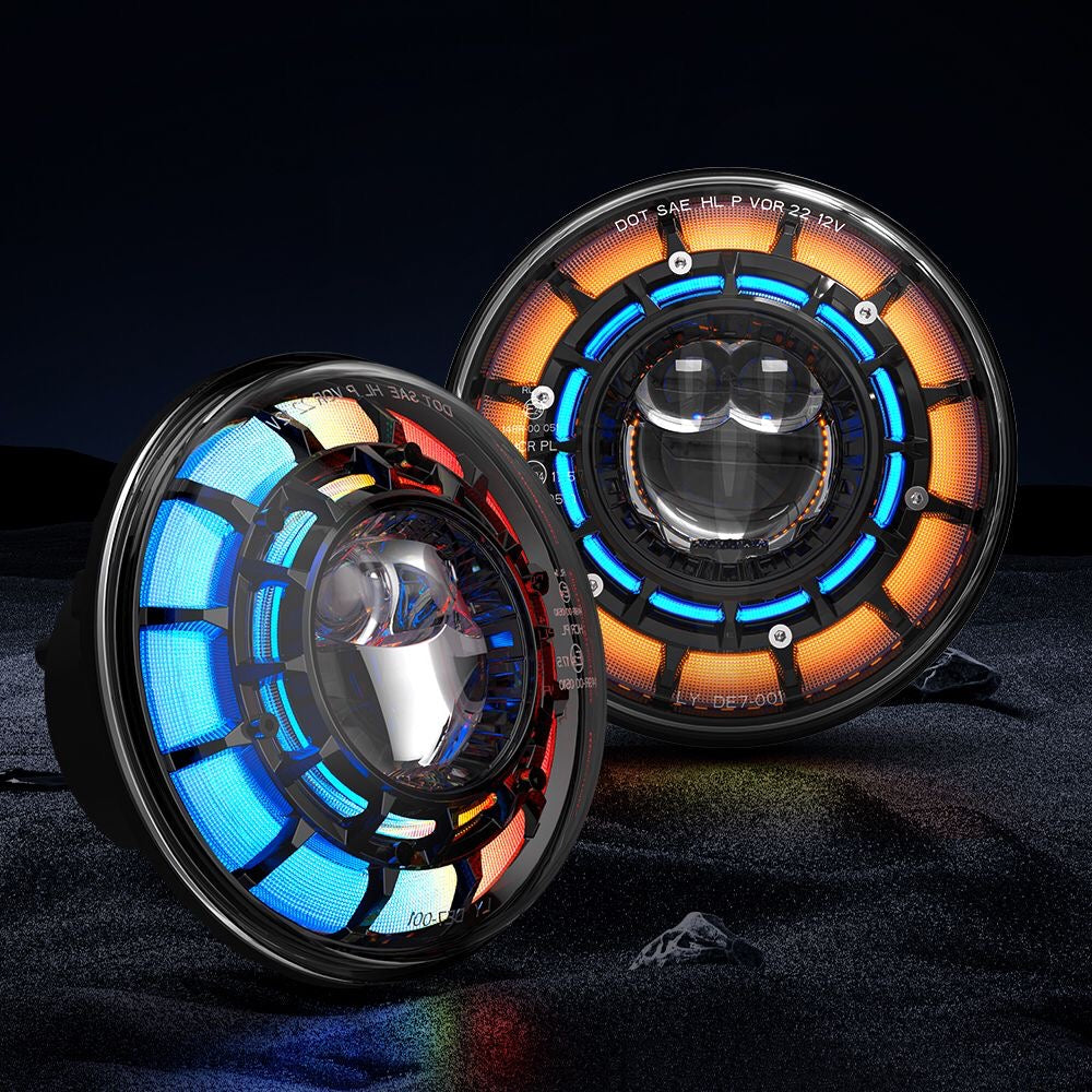 SPDZ1 Oculus 7” RGB LED Headlights with LED RGB Fog Light Kit – App Controlled Multi-Mode Halo