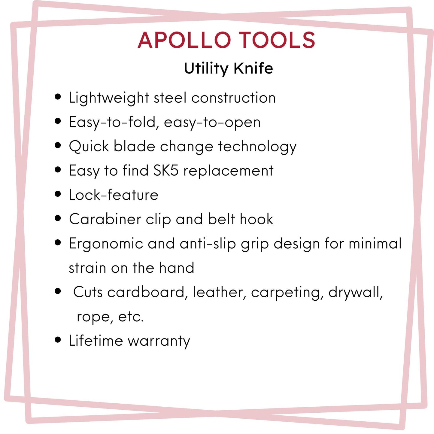Ergonomic Stainless Steel, Lightweight, Foldable Black Utility Knife with Carabiner Clip and Fast-Change Blade - DT5017