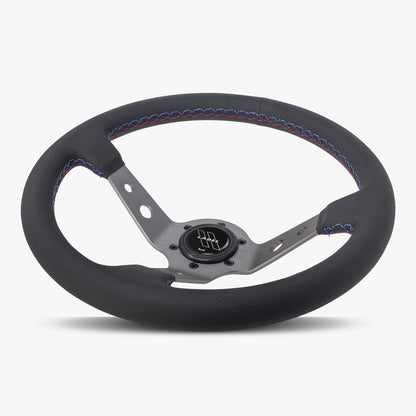 The Daytona | Black Perforated Leather | Graphite Spoke | RED Stitch