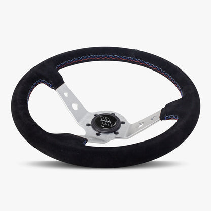 The Daytona | Black Alcantara Suede | Silver Spoke | Bavarian Stitch