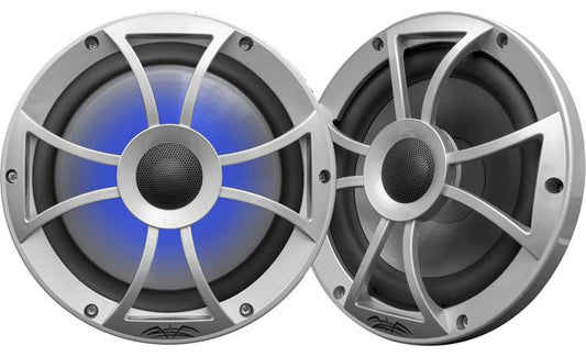 Wet Sounds RECON 8 S-RGB 8" marine speakers with RGB LED lights (Silver w/ Open Grille)