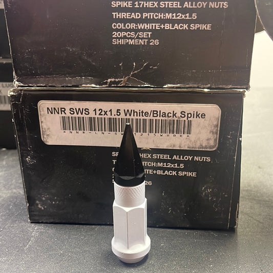 NNR 12x1.5 White/Black Spikes Lugs