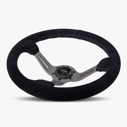 The Le Mans | Black Alcantara Suede | Graphite Spoke | Black Stitch