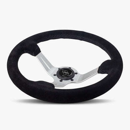 The Le Mans | Black Alcantara Suede | Silver Spoke | Black Stitch